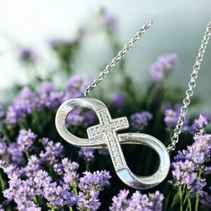 Diamond and Sterling silver infinity cross necklace